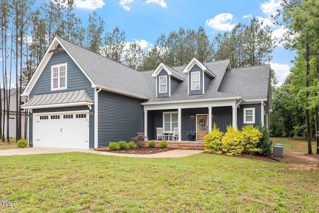 210 Sorrel Dr, Franklinton, NC 27525 - cape cod home featuring a porch, roof with shingles, concrete driveway, central air condition unit, and a front yard
