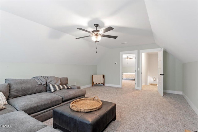 210 Sorrel Dr, Franklinton, NC 27525 - carpeted living area with a ceiling fan, vaulted ceiling, and baseboards