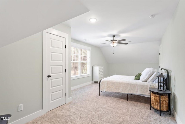 210 Sorrel Dr, Franklinton, NC 27525 - bedroom featuring carpet, baseboards, vaulted ceiling, and ceiling fan