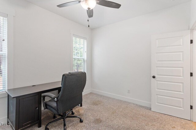 210 Sorrel Dr, Franklinton, NC 27525 - office area featuring ceiling fan, carpet flooring, and baseboards