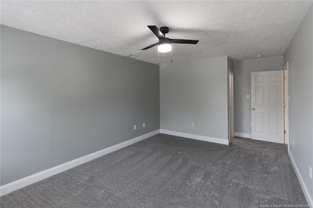 526 E Stack St, Saint Pauls, NC 28384 - spare room featuring a textured ceiling, ceiling fan, dark colored carpet, and baseboards