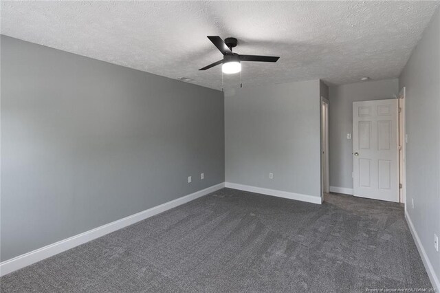 526 E Stack St, Saint Pauls, NC 28384 - spare room with a textured ceiling, ceiling fan, and dark carpet