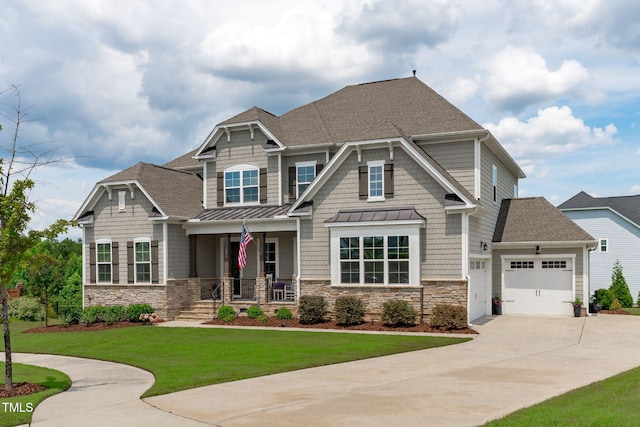 200 Baskerville Ct, Holly Springs, NC 27540 - craftsman house featuring a porch, concrete driveway, a shingled roof, and stone siding