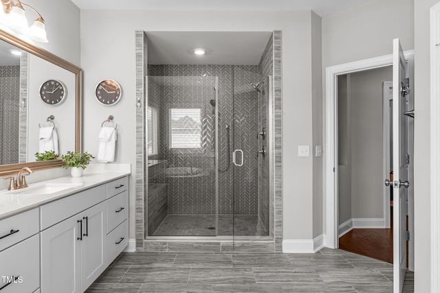 200 Baskerville Ct, Holly Springs, NC 27540 - bathroom with vanity and a shower stall