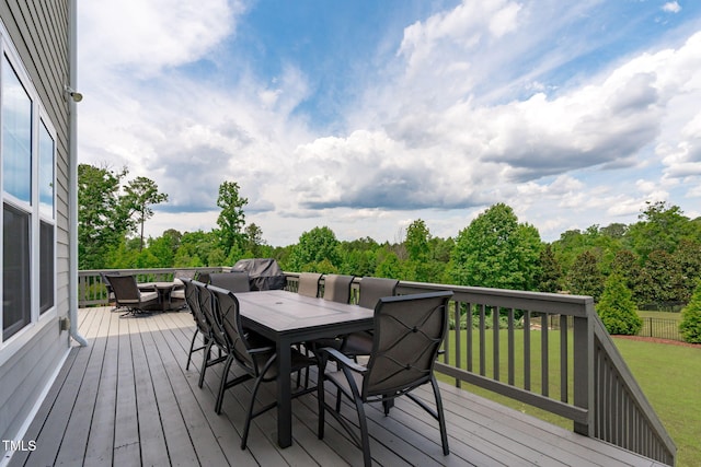 200 Baskerville Ct, Holly Springs, NC 27540 - deck with outdoor dining space and a yard