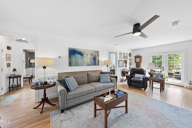 6 W Canterbury Ct, Wendell, NC 27591 - living area featuring a ceiling fan, light wood finished floors, and french doors