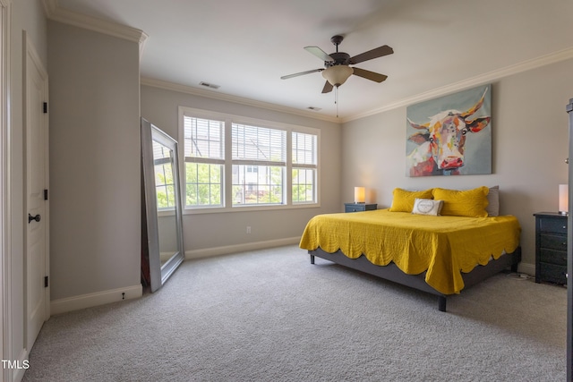 441 Heritage Village Ln, Apex, NC 27502 - bedroom featuring baseboards, carpet flooring, ornamental molding, and a ceiling fan