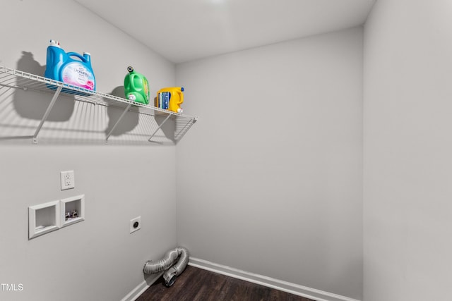 218 Mason Rd, Durham, NC 27712 - laundry room featuring washer hookup, dark wood-type flooring, electric dryer hookup, and baseboards