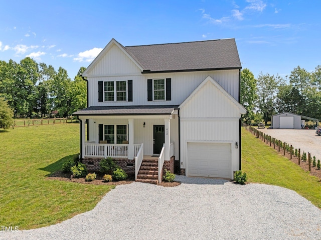 412 Carr Store Rd, Cedar Grove, NC 27231 - modern farmhouse style home featuring a porch, driveway, and roof with shingles