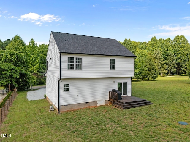 412 Carr Store Rd, Cedar Grove, NC 27231 - rear view of house featuring crawl space, a wooden deck, and roof with shingles
