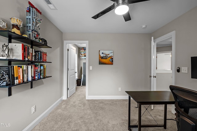 412 Carr Store Rd, Cedar Grove, NC 27231 - home office with ceiling fan, carpet floors, and baseboards