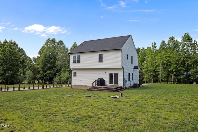 412 Carr Store Rd, Cedar Grove, NC 27231 - back of house with central AC, a lawn, a deck, and a shingled roof