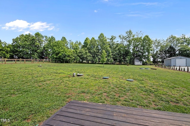 412 Carr Store Rd, Cedar Grove, NC 27231 - view of yard with a detached garage and a wooden deck
