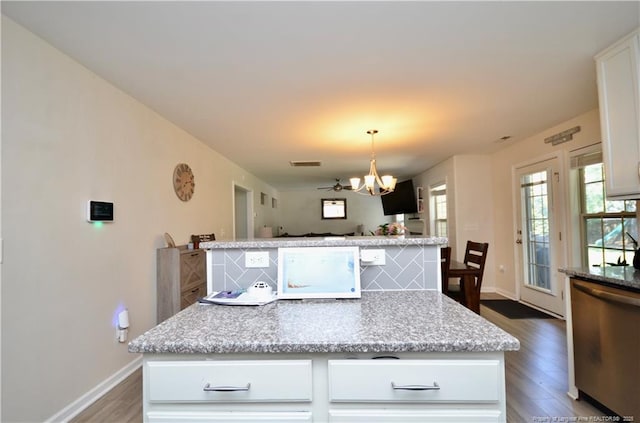 109 Red Coat Dr, Cameron, NC 28326 - kitchen featuring dishwasher, a center island, a chandelier, and plenty of natural light