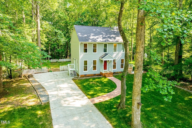 114 Bonaparte Dr, Hillsborough, NC 27278 - colonial-style house with driveway, crawl space, and a shingled roof
