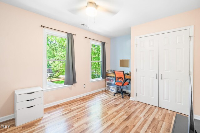 114 Bonaparte Dr, Hillsborough, NC 27278 - office space with light wood-type flooring, ceiling fan, and baseboards