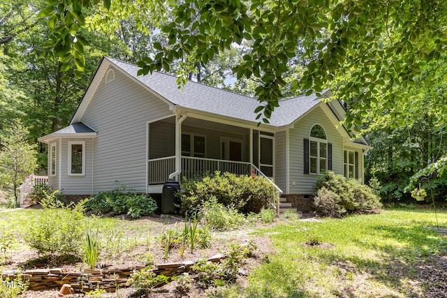 2805 Evans St, Durham, NC 27705 - single story home featuring covered porch, roof with shingles, and crawl space