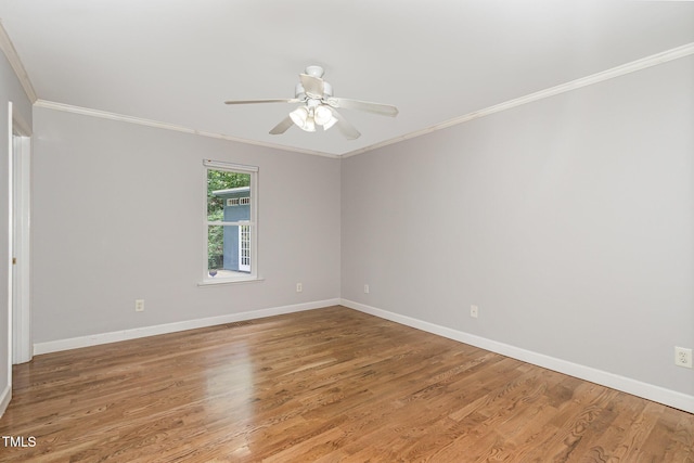 2805 Evans St, Durham, NC 27705 - unfurnished room with ornamental molding, a ceiling fan, light wood-type flooring, and baseboards