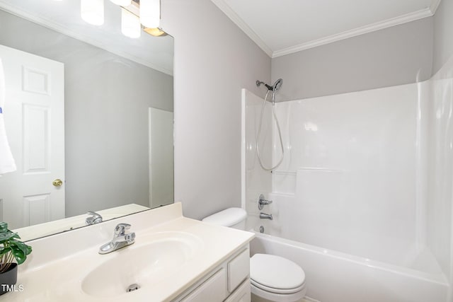 2805 Evans St, Durham, NC 27705 - bathroom with toilet, ornamental molding, vanity, and bathing tub / shower combination