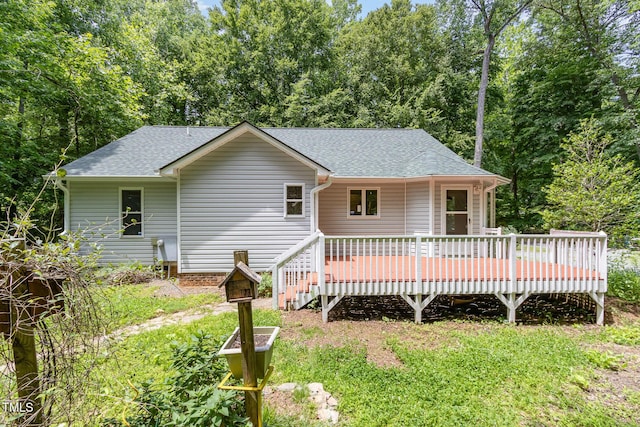 2805 Evans St, Durham, NC 27705 - back of property featuring a shingled roof and a deck