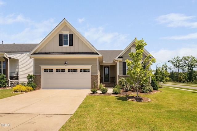 1002 Gilly Ct, Durham, NC 27703 - craftsman inspired home featuring board and batten siding, a front yard, concrete driveway, and brick siding