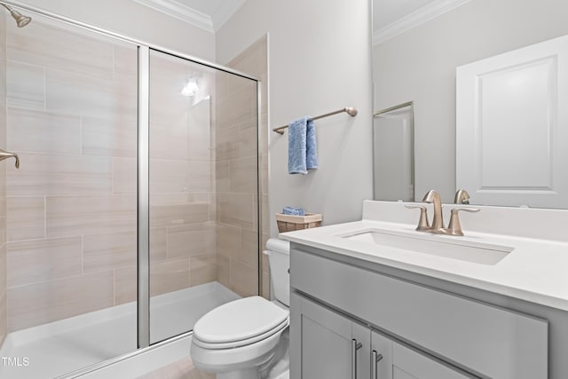 279 Edge Of Auburn Blvd, Raleigh, NC 27610 - full bathroom with ornamental molding, toilet, vanity, and a shower stall