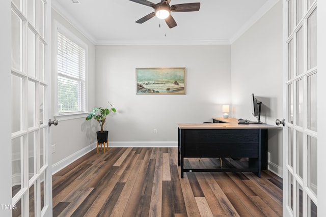 279 Edge Of Auburn Blvd, Raleigh, NC 27610 - office space with french doors, wood finished floors, ceiling fan, ornamental molding, and baseboards