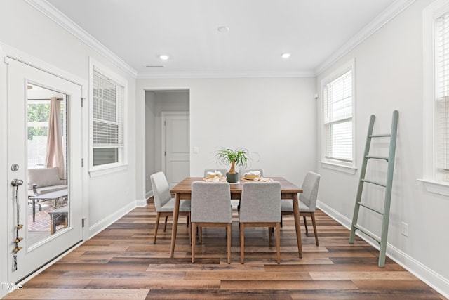 279 Edge Of Auburn Blvd, Raleigh, NC 27610 - dining room featuring wood finished floors, ornamental molding, baseboards, and recessed lighting