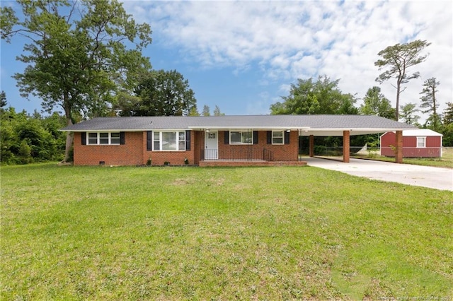 408 Harril Cir, Spring Lake, NC 28390 - ranch-style home featuring driveway, a front lawn, a carport, and brick siding