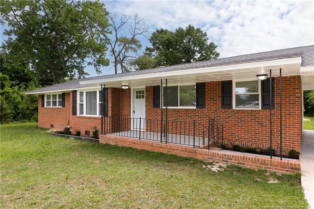 408 Harril Cir, Spring Lake, NC 28390 - single story home with a front yard, crawl space, a porch, and brick siding