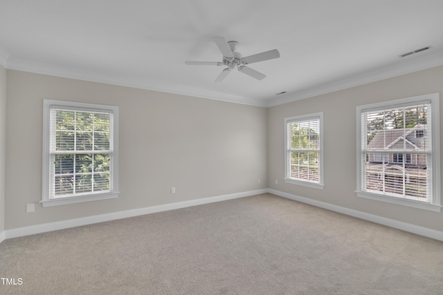 805 Alden Bridge Dr, Cary, NC 27519 - empty room with ornamental molding, baseboards, light carpet, and a ceiling fan