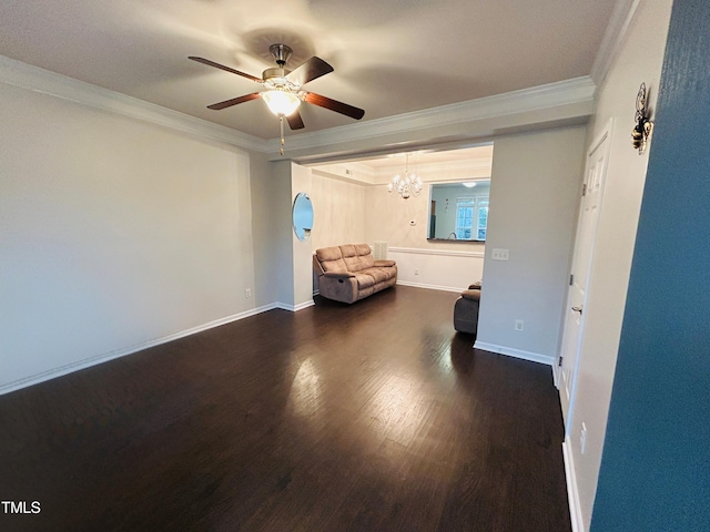 510 Berry Chase Way, Cary, NC 27519 - spare room featuring crown molding, a ceiling fan, wood finished floors, a chandelier, and baseboards