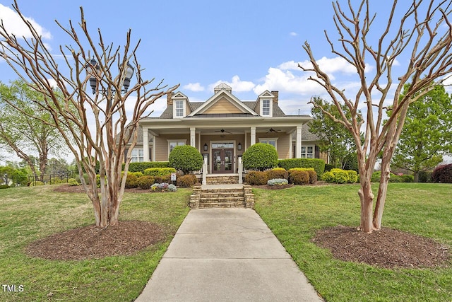 510 Berry Chase Way, Cary, NC 27519 - view of front of house with a ceiling fan, a front lawn, and covered porch