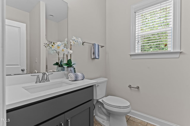 8304 Southmoor Hill Trl, Wake Forest, NC 27587 - half bath featuring toilet, baseboards, vanity, and tile patterned floors