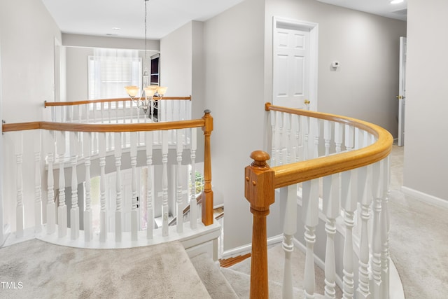 203 Worsham Dr, Chapel Hill, NC 27516 - staircase featuring baseboards, carpet flooring, a chandelier, and recessed lighting