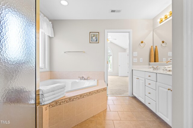 203 Worsham Dr, Chapel Hill, NC 27516 - full bath featuring vanity, a bath, tile patterned flooring, recessed lighting, and ceiling fan
