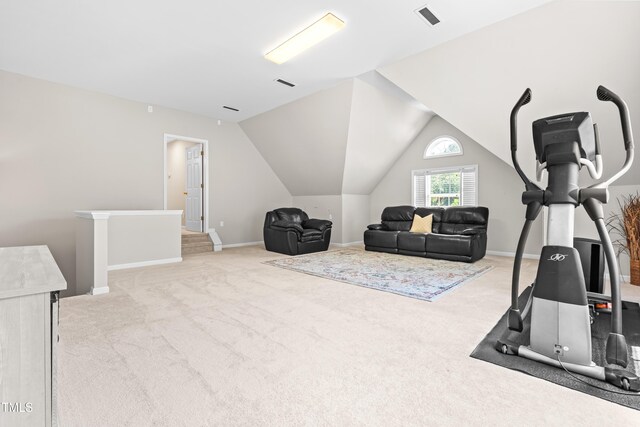 203 Worsham Dr, Chapel Hill, NC 27516 - workout room with carpet, baseboards, and vaulted ceiling