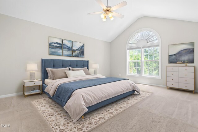 203 Worsham Dr, Chapel Hill, NC 27516 - carpeted bedroom featuring lofted ceiling, baseboards, and ceiling fan