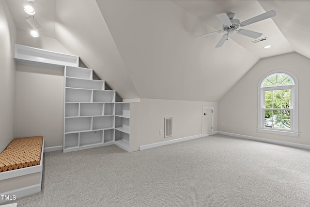 2001 Dobson Ct, Raleigh, NC 27612 - additional living space featuring vaulted ceiling, carpet, baseboards, and a ceiling fan