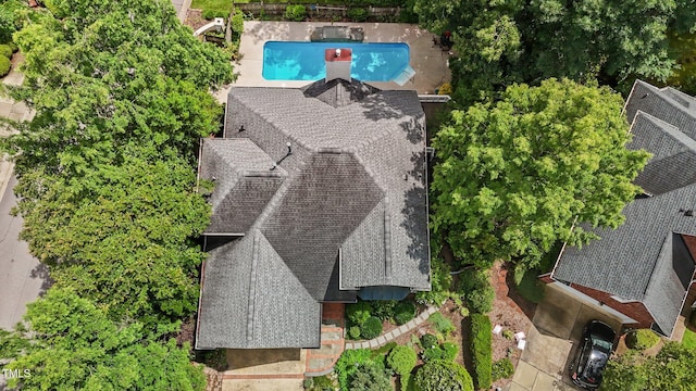 2001 Dobson Ct, Raleigh, NC 27612 - view from above of property featuring a pool