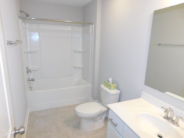 1311 Arena Ln, Fuquay Varina, NC 27526 - bathroom featuring vanity, toilet, washtub / shower combination, tile patterned floors, and baseboards
