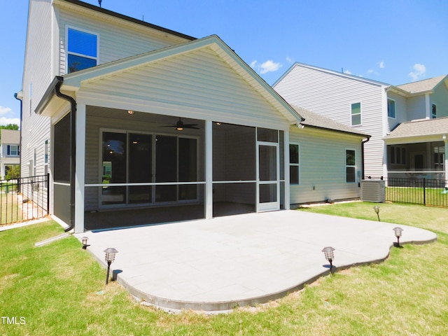 1311 Arena Ln, Fuquay Varina, NC 27526 - back of property featuring a sunroom, a patio, ceiling fan, and cooling unit