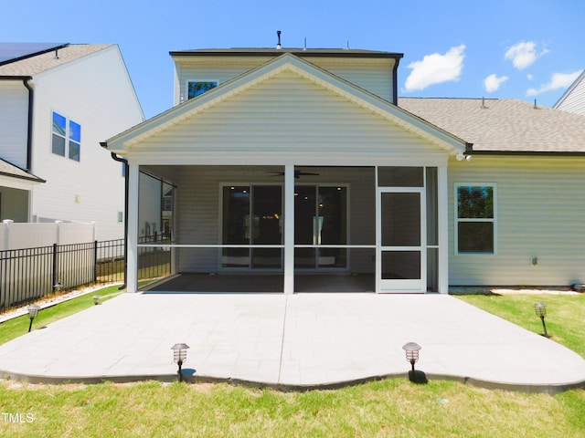 1311 Arena Ln, Fuquay Varina, NC 27526 - rear view of property featuring a sunroom, a patio, and ceiling fan