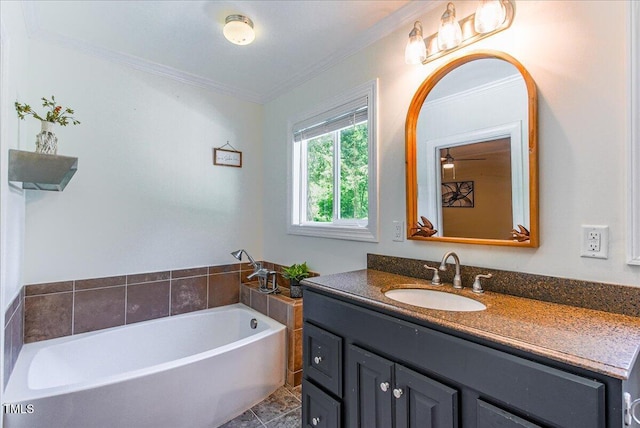 5625 Church Rd, Graham, NC 27253 - bathroom featuring vanity, ornamental molding, a bath, and tile patterned flooring