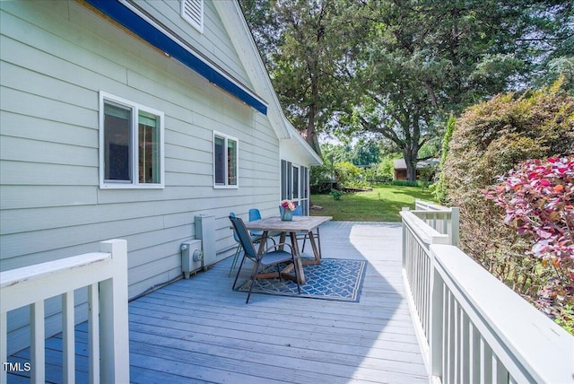 5625 Church Rd, Graham, NC 27253 - wooden terrace with outdoor dining area and a lawn