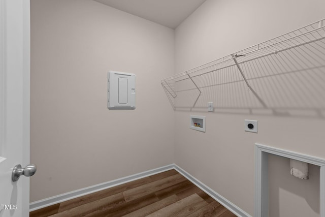 1401 Justice Union Ct, Raleigh, NC 27604 - washroom featuring washer hookup, dark wood-style floors, baseboards, and hookup for an electric dryer
