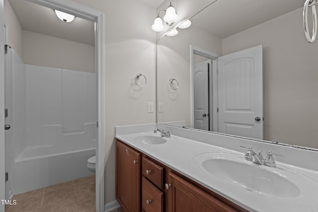 2082 Weston Green Loop, Cary, NC 27513 - bathroom featuring toilet, double vanity, shower / washtub combination, and tile patterned flooring