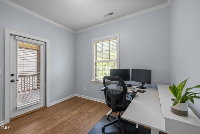 1896 Blue Jay Pt, Apex, NC 27502 - home office with wood finished floors, ornamental molding, and baseboards