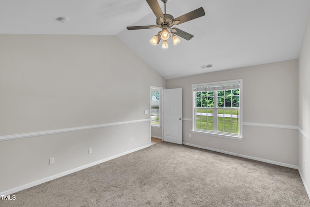 113 Feezor Ct, Clayton, NC 27527 - empty room with carpet, vaulted ceiling, a smoke detector, and ceiling fan