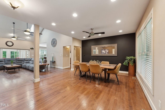 31 River View Ct, Timberlake, NC 27583 - dining space with a ceiling fan, light wood-style floors, baseboards, and recessed lighting